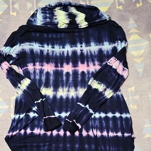 Ingear Tie-Dye Hooded Sweatshirt in Navy, Pink & Yellow
